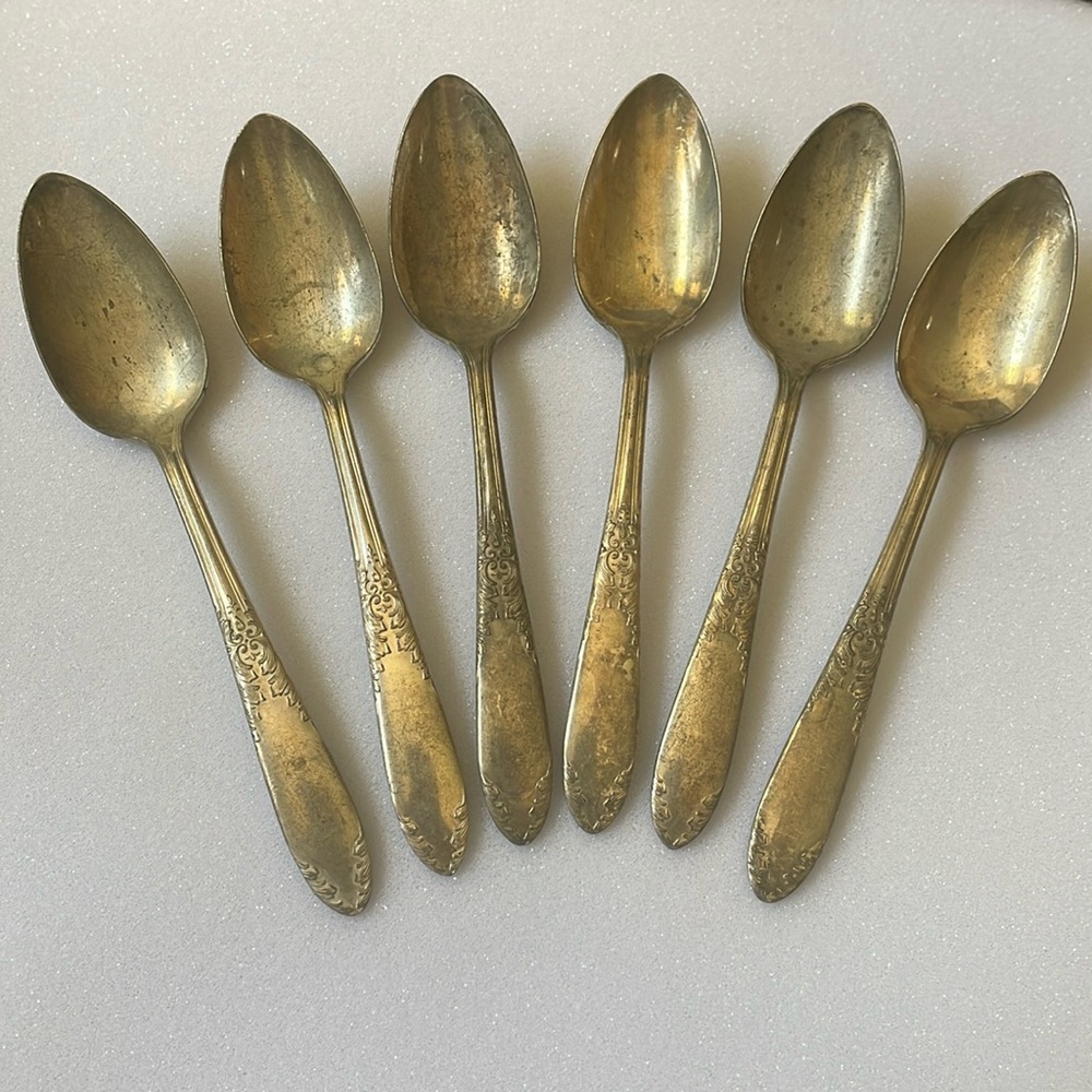 VTG ca 1936-51 National silver Co. KES King Edward silver plate set 6 tea spoons